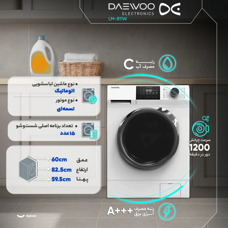 ماشین لباسشویی 8 کیلوگرم اتوماتیک دوو مدل LM-811W
