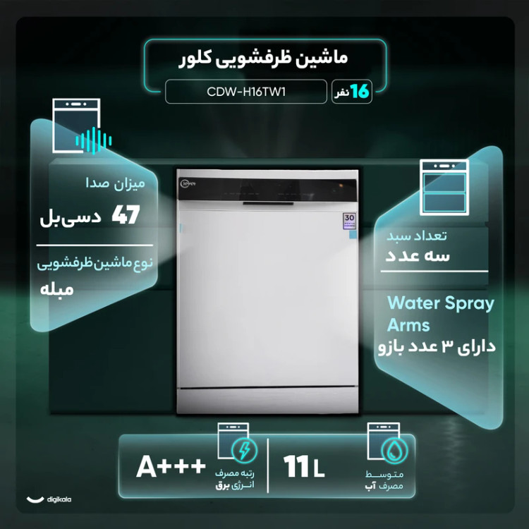 ماشین ظرفشویی 16 نفره کلور مدل CDW-H16TW1